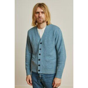 Vintage Kurt Cobain-Inspired Blue Cardigan Sweater With Button Closure Wool Larg